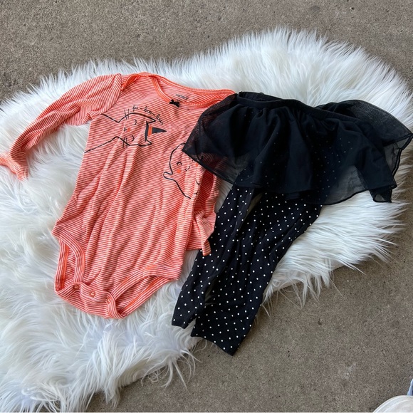 Carter's Other - Carter’s Orange and White Striped and Black Tutu Pants Two Piece Halloween Set